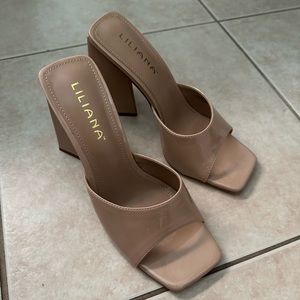 Square toe tan high heels